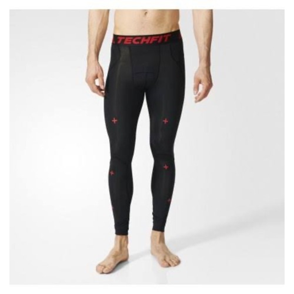 adidas Compression Tights Techfit Black Red Men's XL Athletic Gym Base Layer